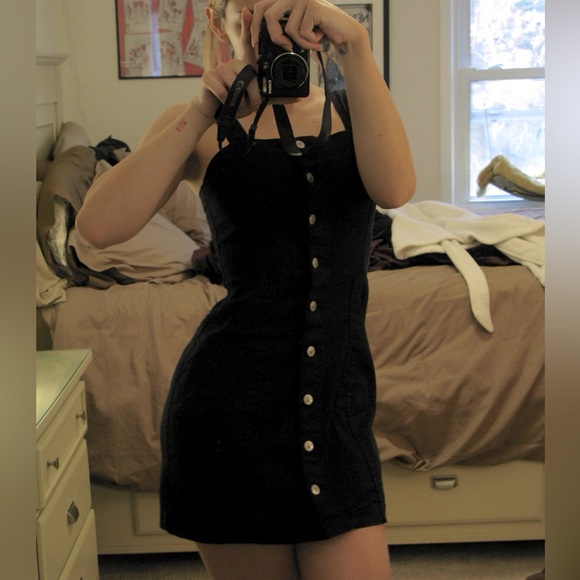 Black H&M Mini Dress Button Down - Picture 1 of 3